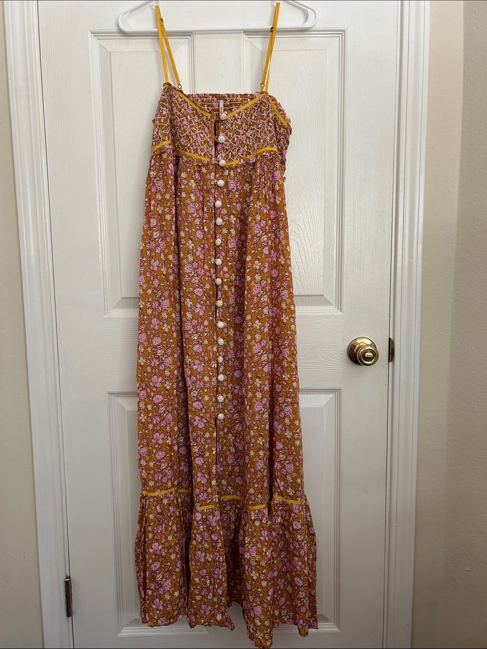 Free People Mustard Floral Maxi Dress-Skirt with Pink Florals